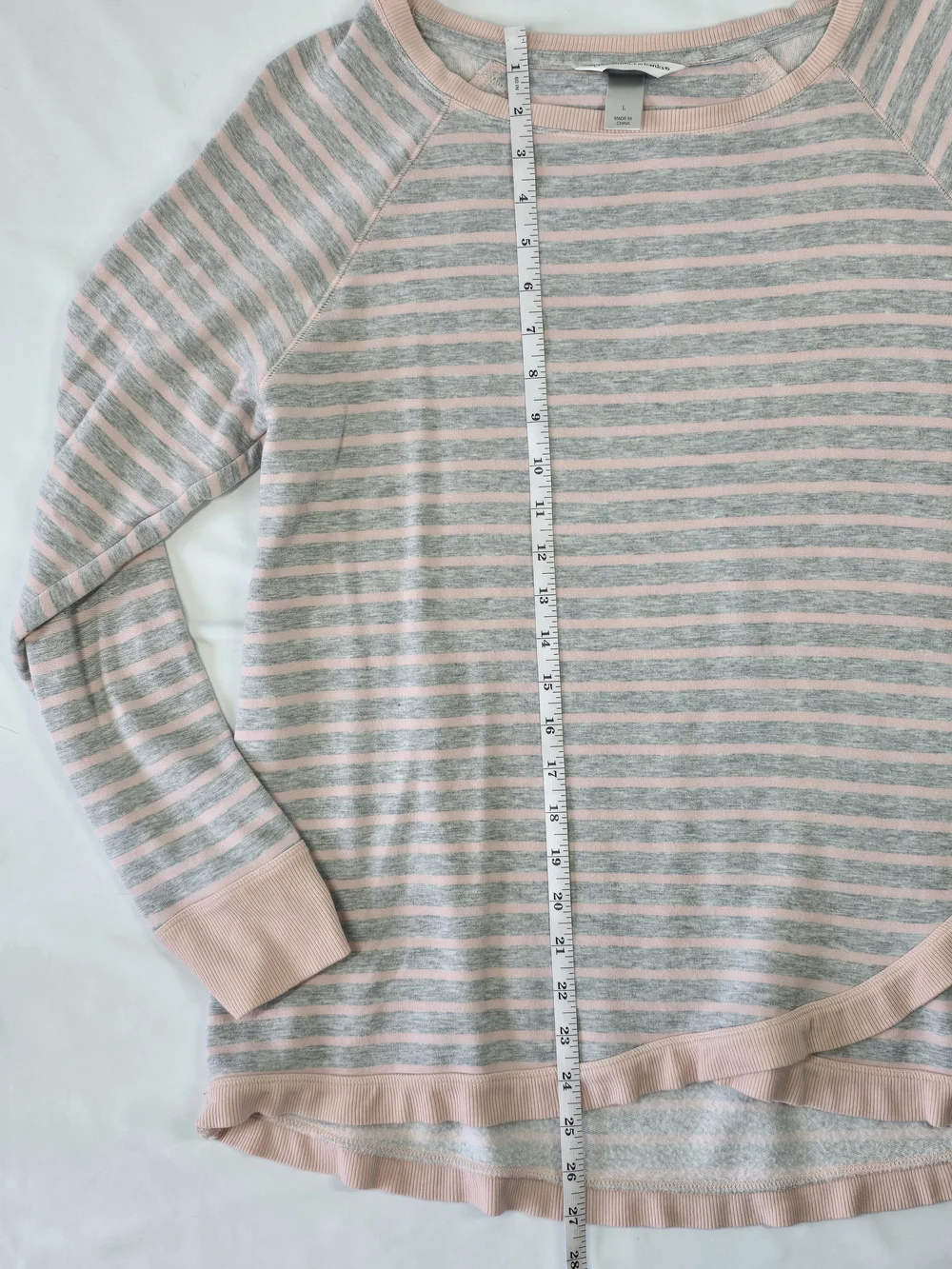 Christopher & Banks Grey Pink Striped Tulip Hem Long Sleeve Top Size Large